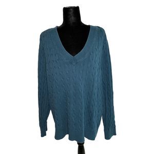 Tommy Hilfiger Blue V-neck Cable Knit Sweater, XXL, Pre-owned